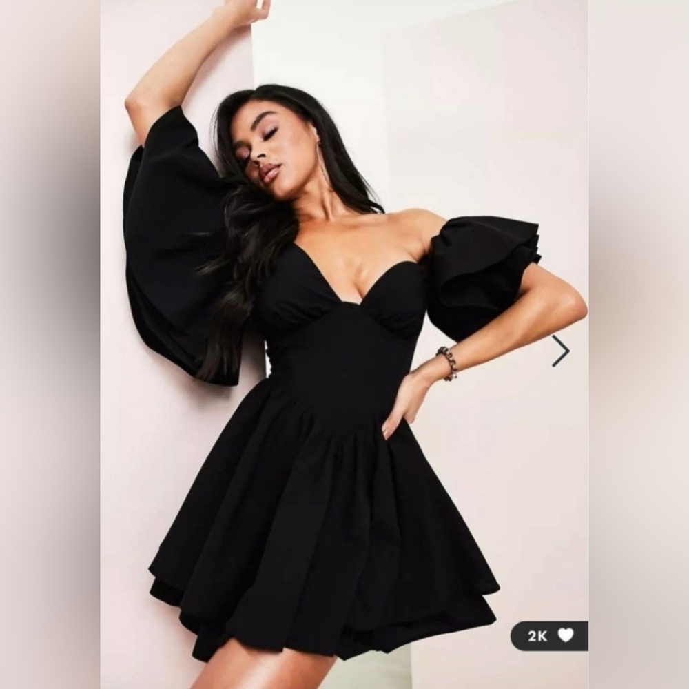ASOS LUXE One Shoulder Ruffle Corset Detail Mini Dress In Black